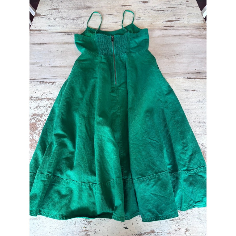 BANANA REPUBLIC midi dress women size 2 green linen blend smocked back pockets - Picture 3 of 11